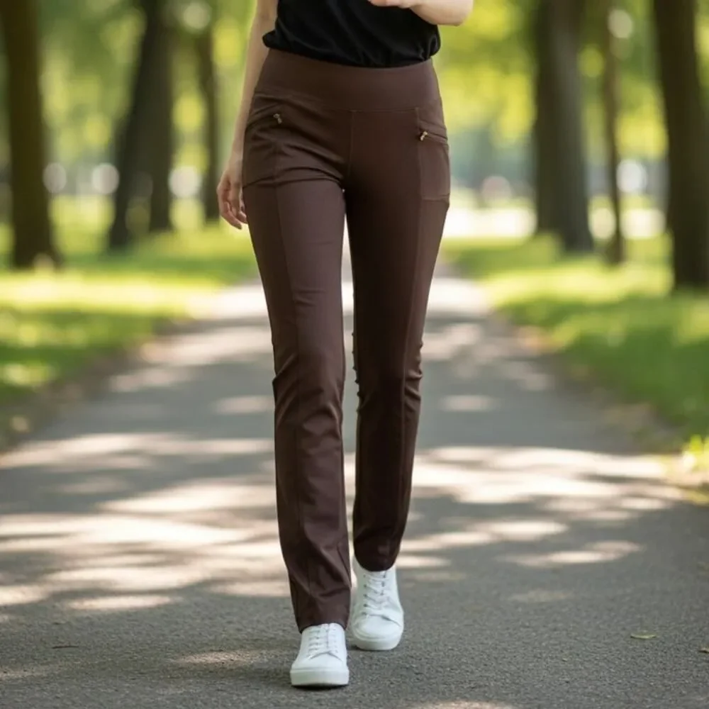 VOGO ATHLETICA Women's Brown Leggings with Zipper Pockets - Size: XL